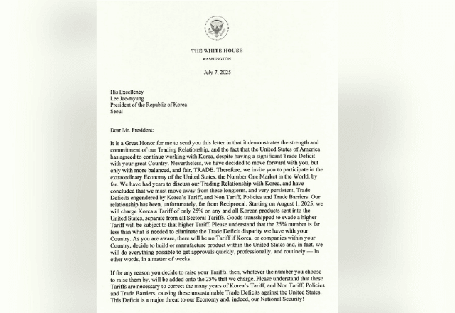 Donald Trump, envia carta ao presidente da Coreia do Sul impondo tarifas de 25% sobre produtos importados do país | Foto: Reprodução/Truth Social